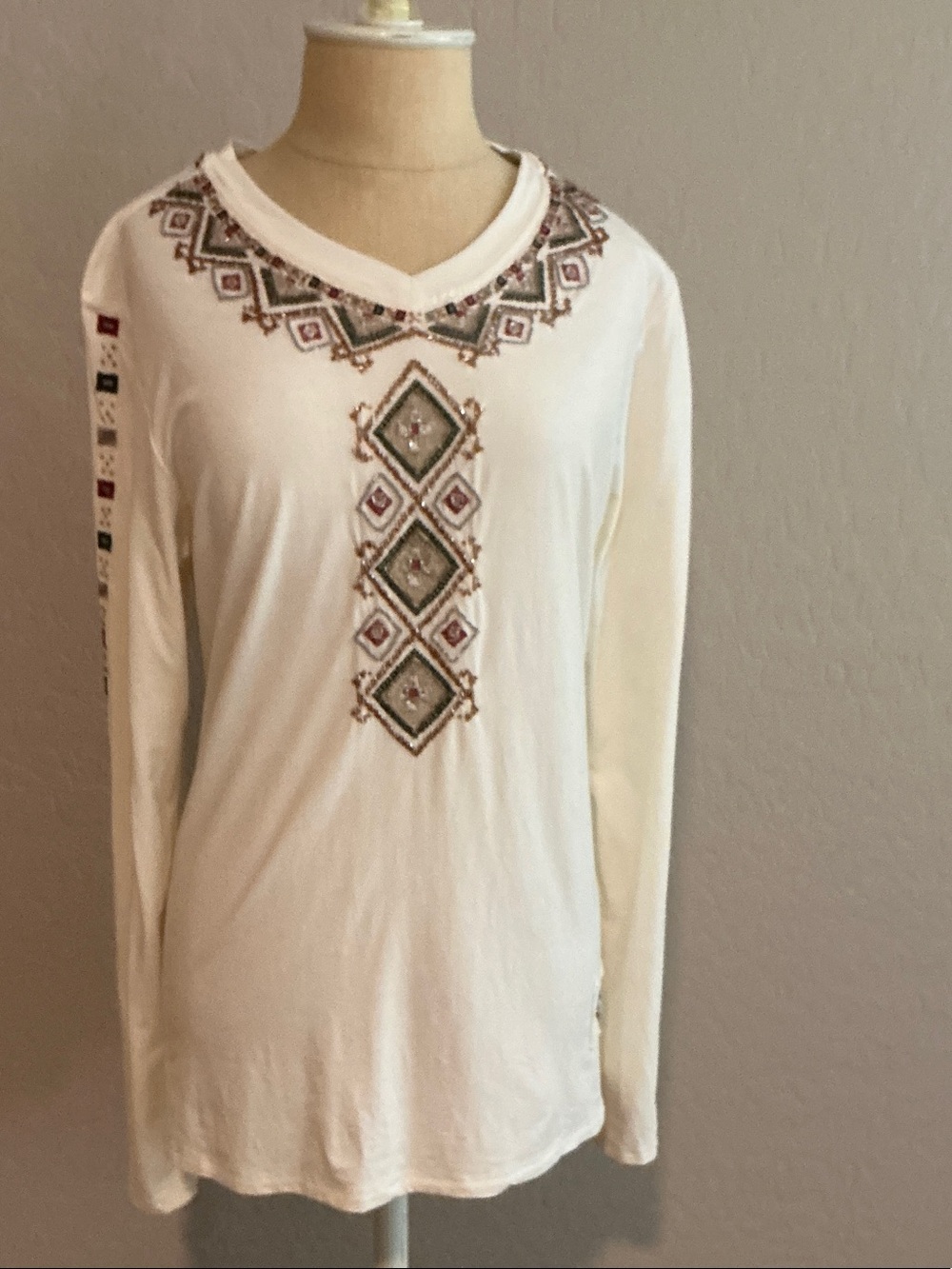 Double D Ranch Ivory Embellished Long Sleeve Top